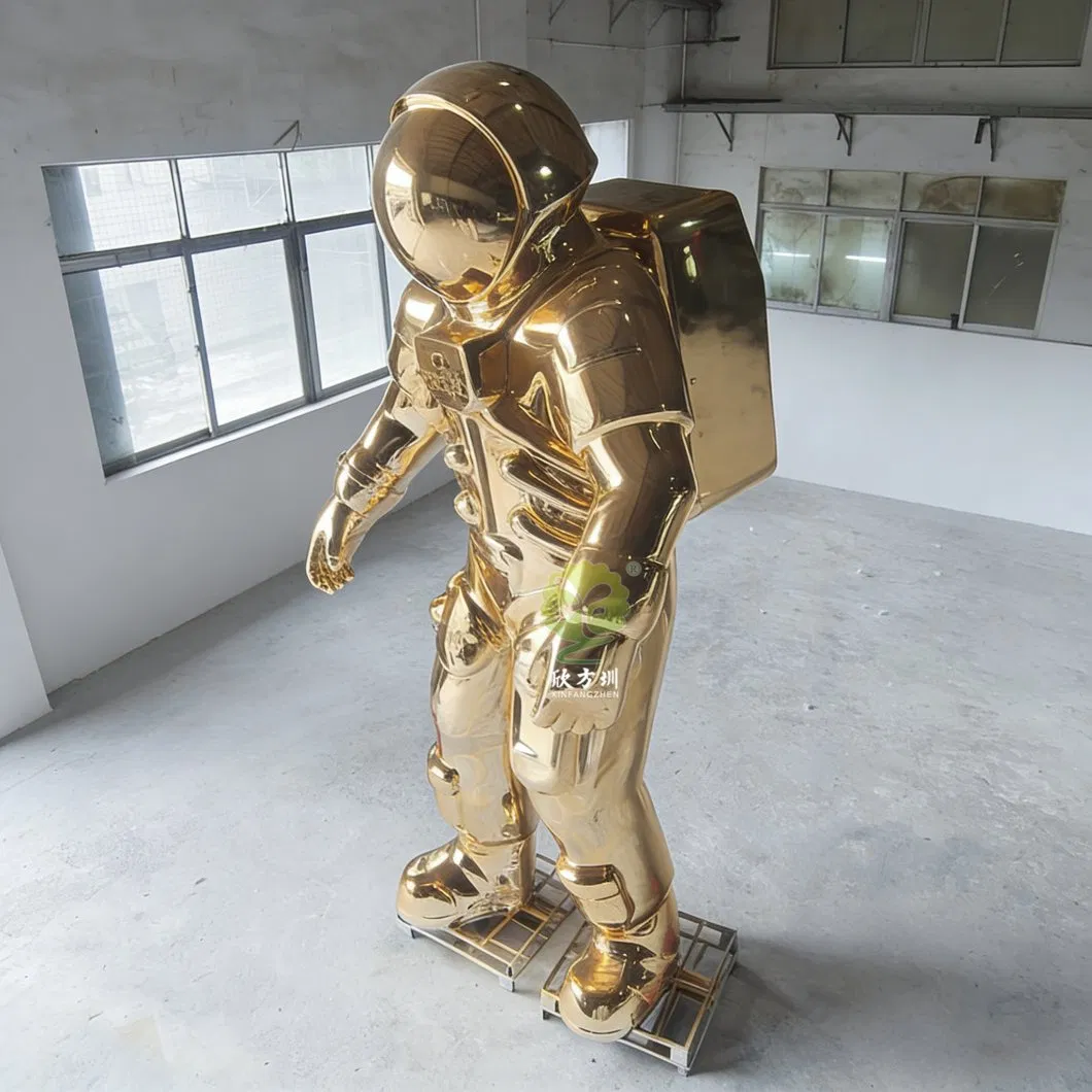 Customized Fiberglass Astronaut Sculpture with Golden Mirror Finish