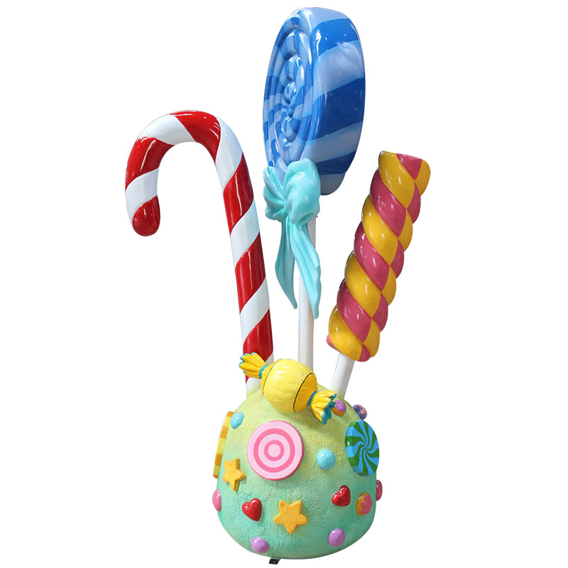 Fiberglass Candy Sculpture Lollipop Statues for Outdoor Fairy Theme Decoration