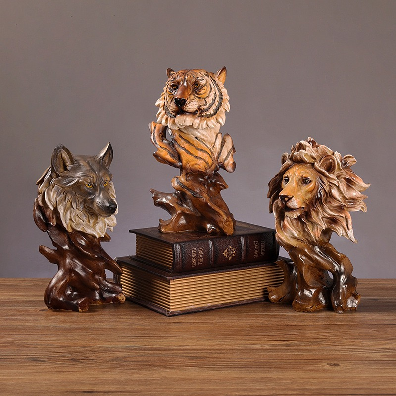 Guangdong Wholesale Custom Indoor Polyresin Poly Resin Plastic Animal Head Root Carving Figure Statue Art Sculpture for Home Decoration Desktop Decors Crafts