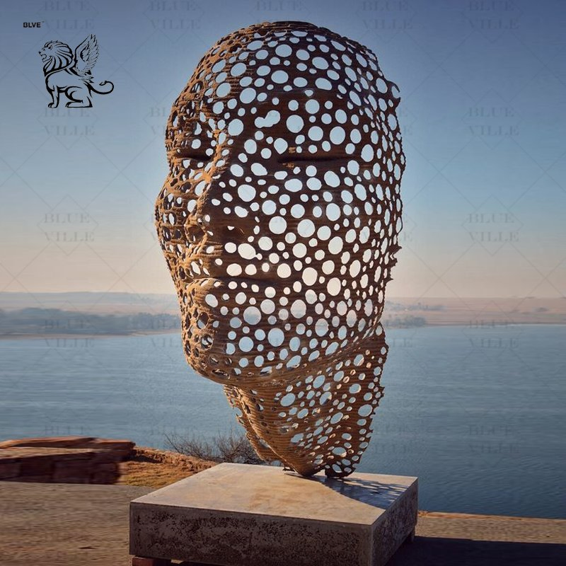 Large Outdoor Garden Pop Metal Art Facial Modern Abstract Human Face Bronze Sculpture Statue Customized
