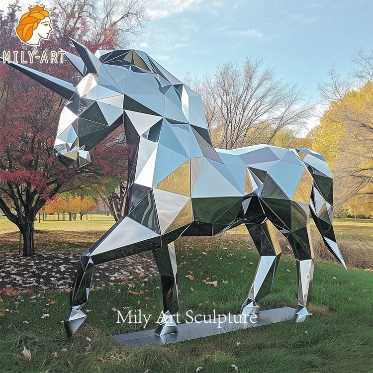 Modern Outdoor Geometric Animal Statue Stainless Steel Horse Statue