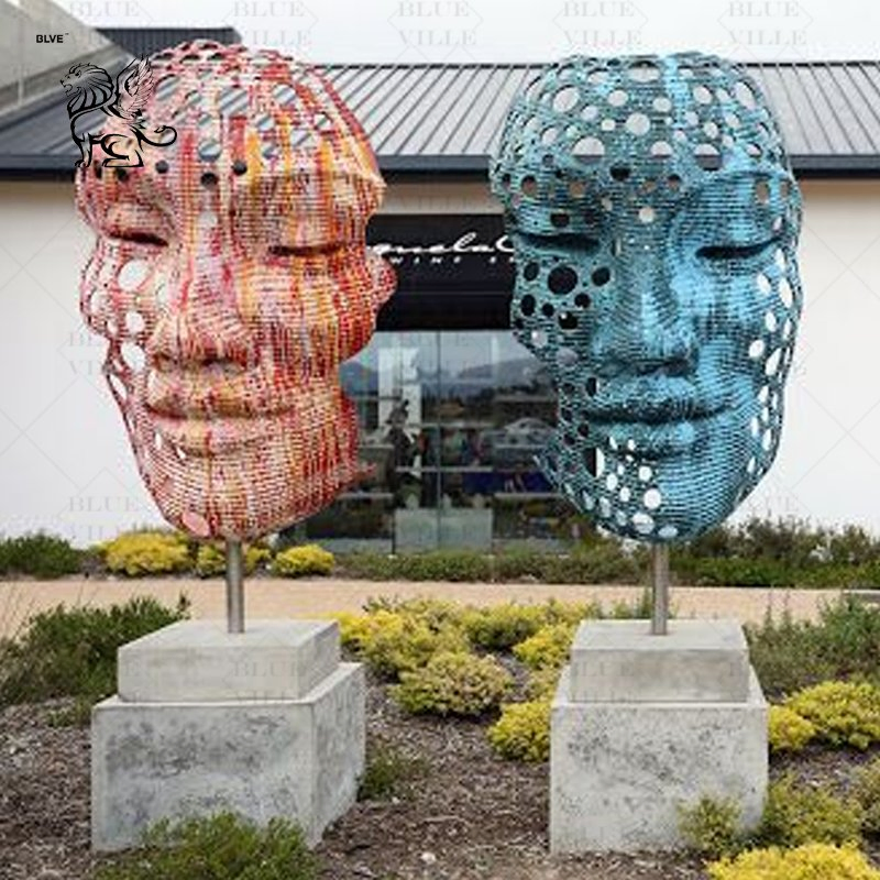 Large Outdoor Garden Pop Metal Art Facial Modern Abstract Human Face Bronze Sculpture Statue Customized