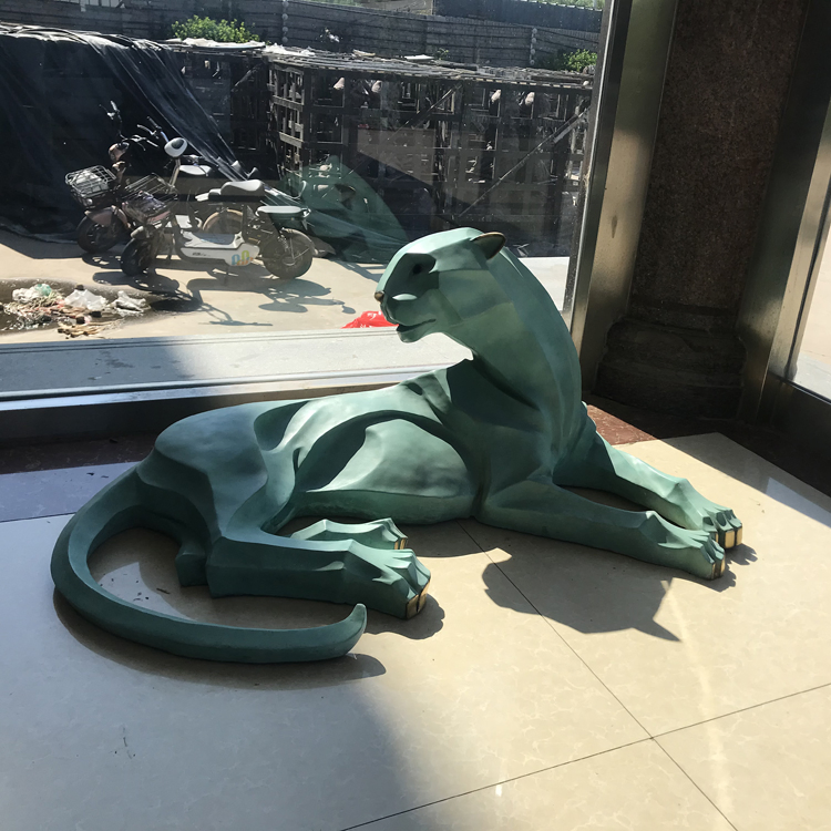Life Size Green Color Modern Art Geometric Panther Statue