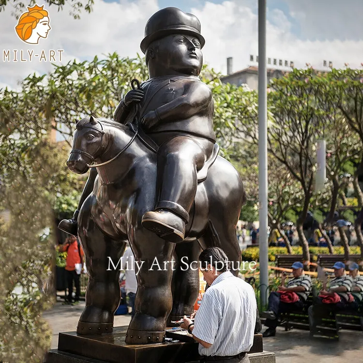Modern Bronze Fat Man Riding Horse Statue