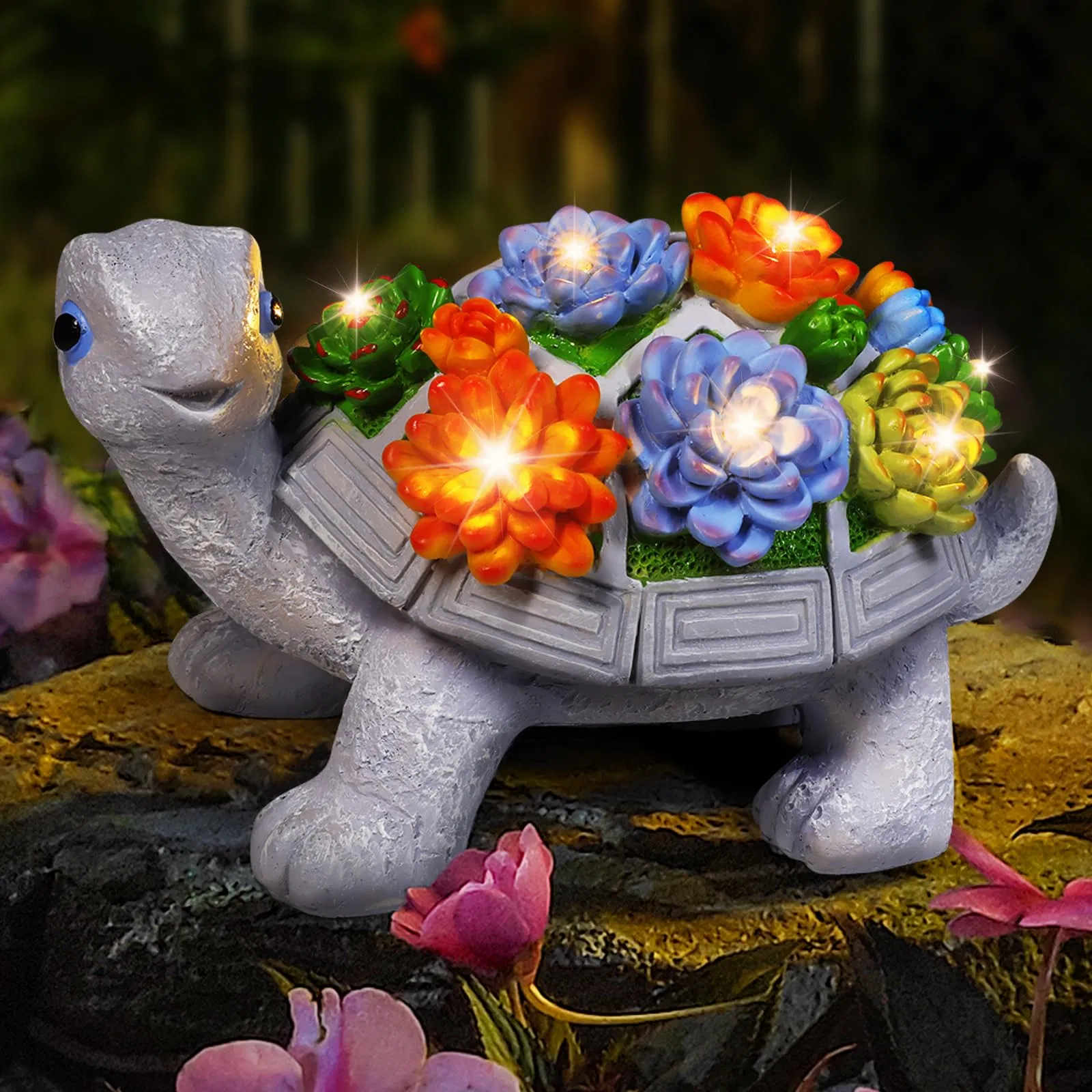 Solar Powered Resin Turtle Statues Outdoor Garden Lighting Decor Waterproof Cute Decor