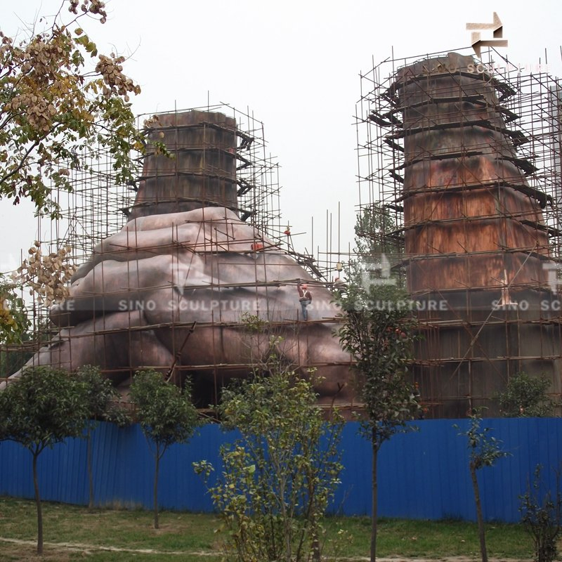 Large Bronze Hand Door Sculpture by Red Copper with Patina for Landscaping