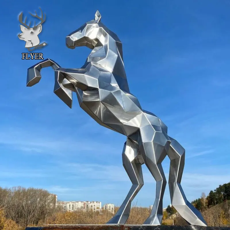 Large Stainless Steel Geometric Horse Sculpture