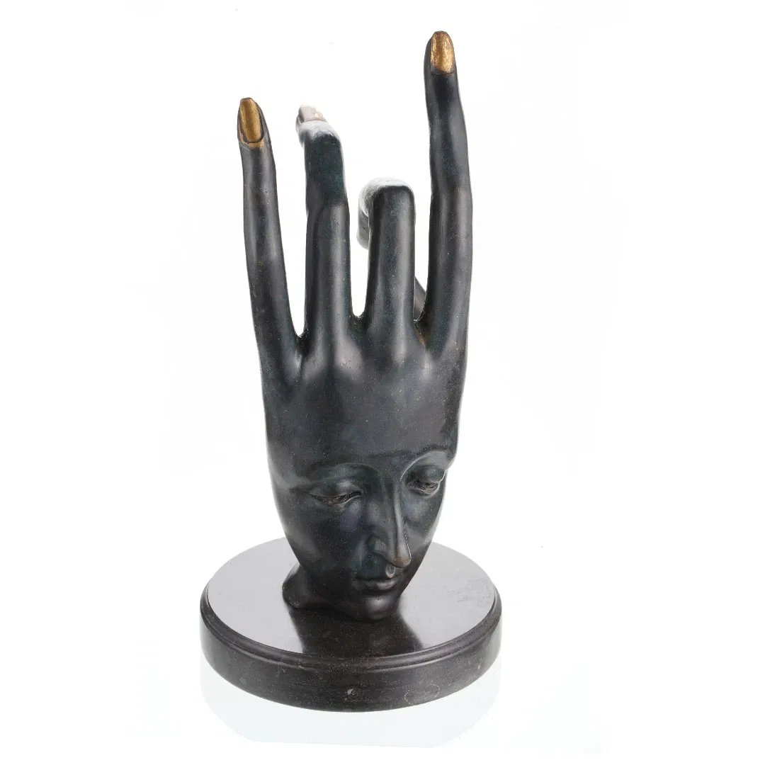 33cm/13"H Abstract Bronze Statue-Surreal Hand and Face Modern Figurative Art Decor