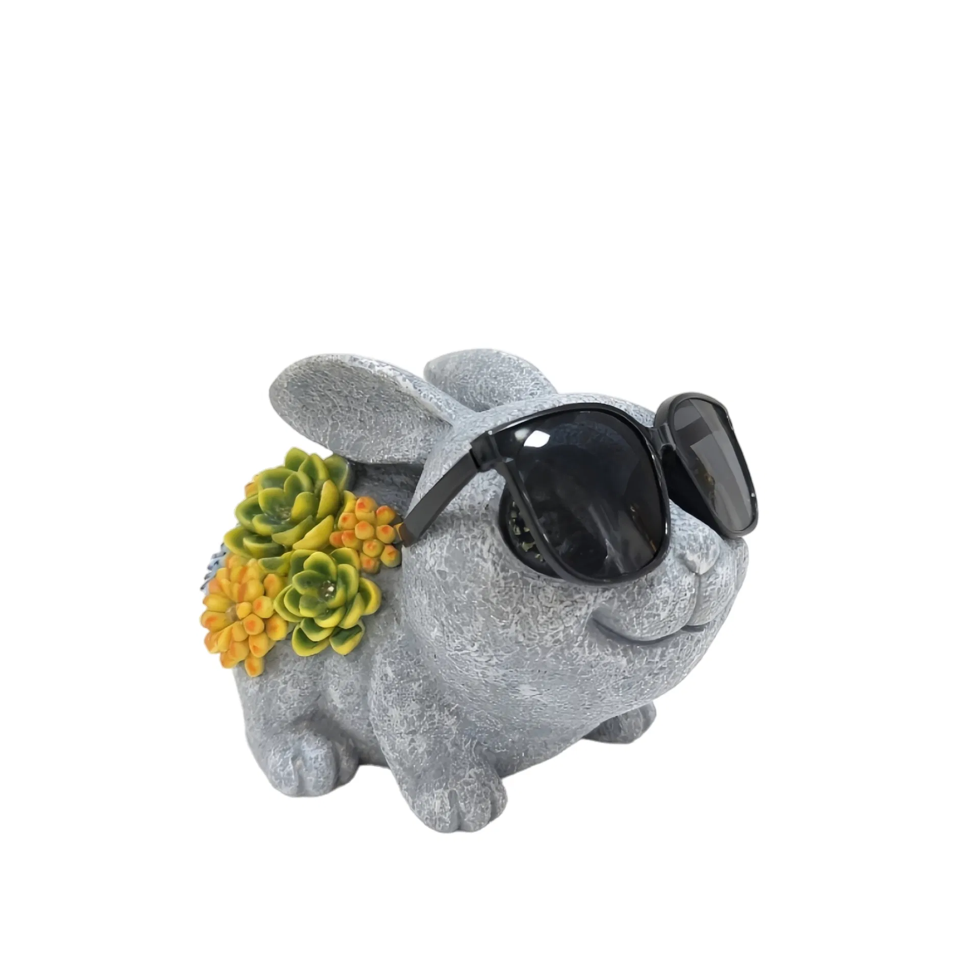 Resin Rabbit Statues with Cool Solar Eyes Garden Sculpture for Yard Patio Decorations