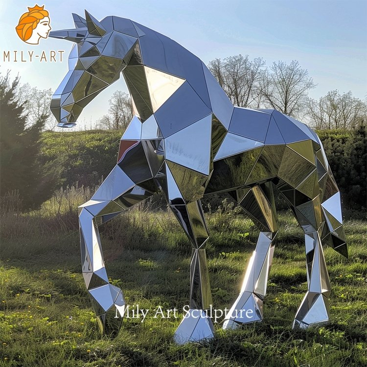Modern Outdoor Geometric Animal Statue Stainless Steel Horse Statue