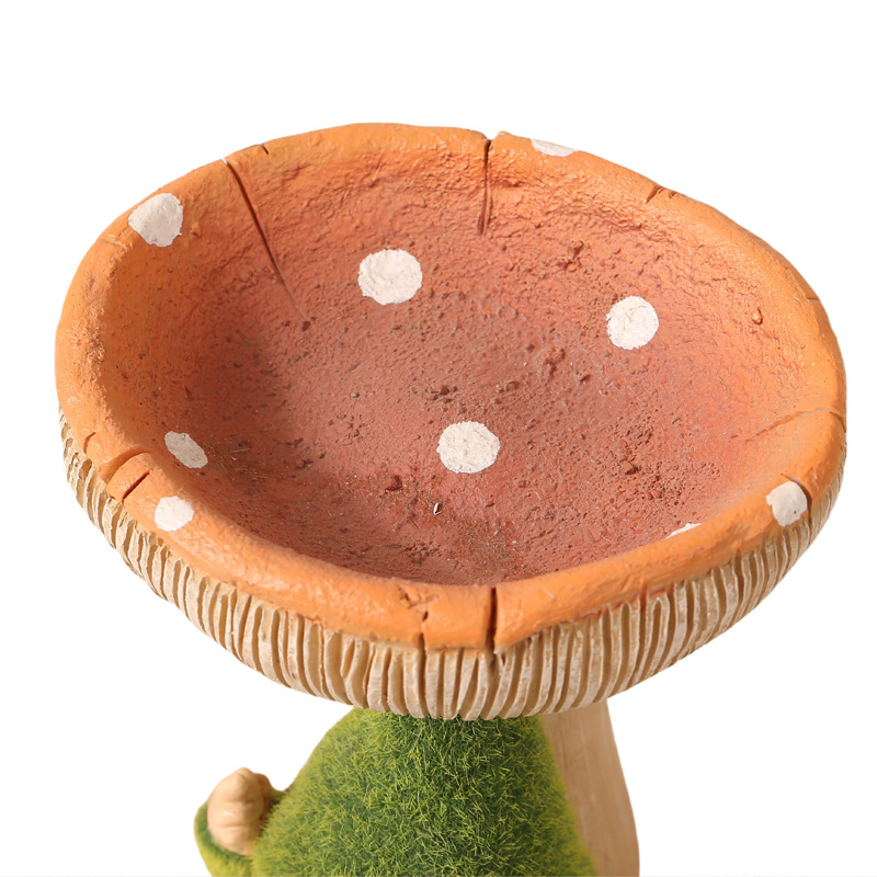 Whimsical Flocking Resin Gnome Bird Feeder Statue for Outdoor Garden Decorations