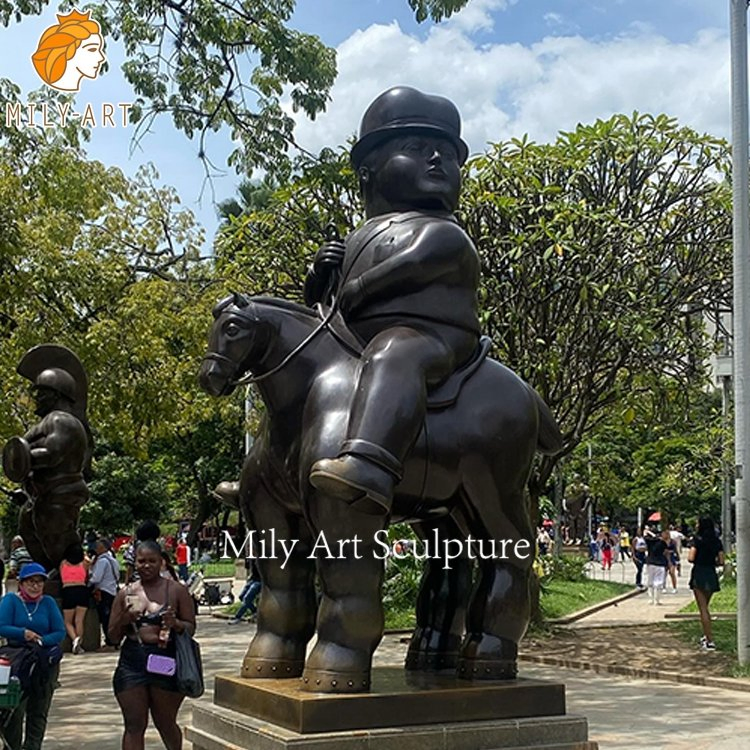 Famous Artists Metal Abstract Art Modern Bronze Fat Man Riding Horse Statue