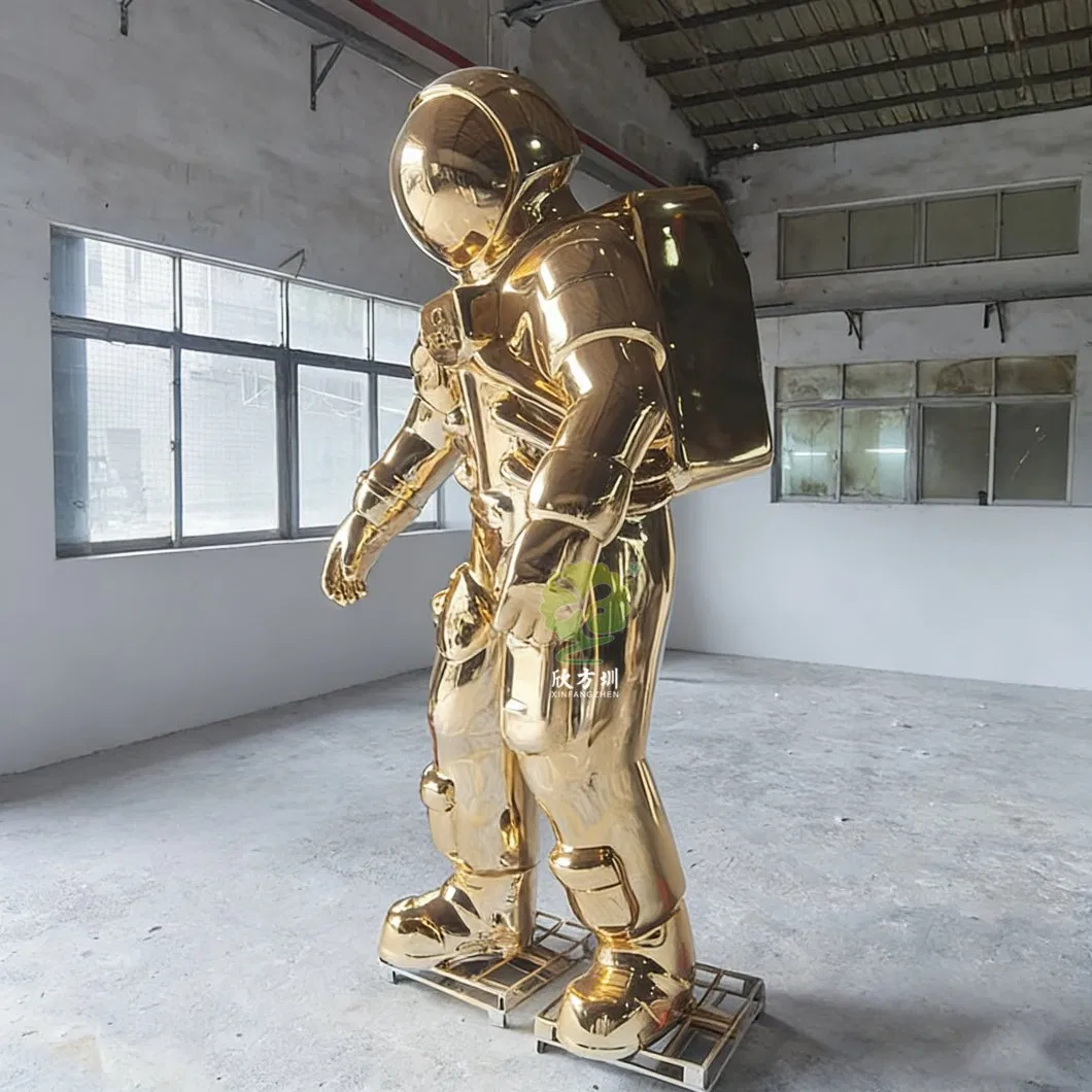 Customized Fiberglass Astronaut Sculpture with Golden Mirror Finish