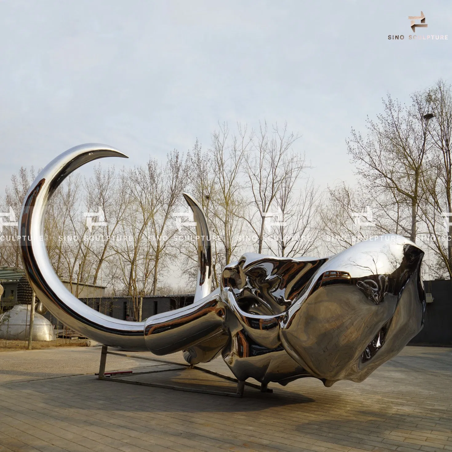 Mirror Stainless Steel Contemporary Theme Sculpture Mammoth Skull