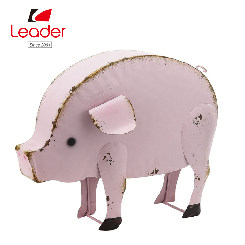 Hand-Painting Garden Decorative Metal Pig Figurine Metal Animal Sculpture