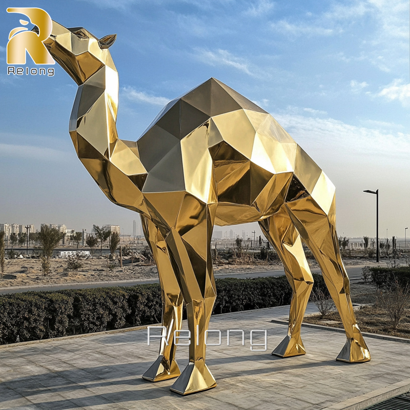 Outdoor Modern Polished Stainless Steel Geometric Camel Statue