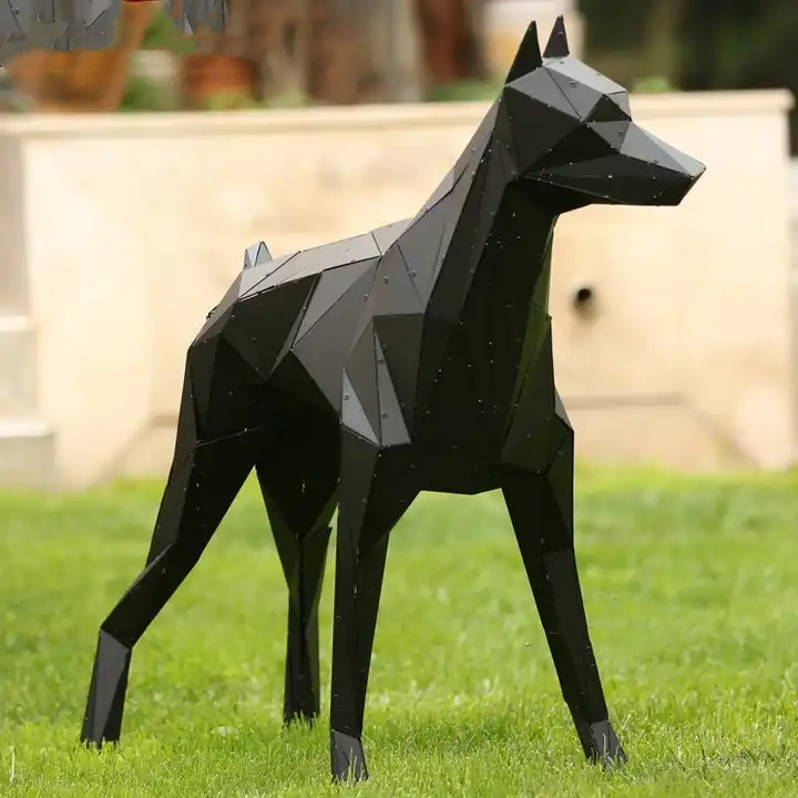 Home Modern Metal Animal Geometric Doberman Stainless Statues for Outdoor Decoration