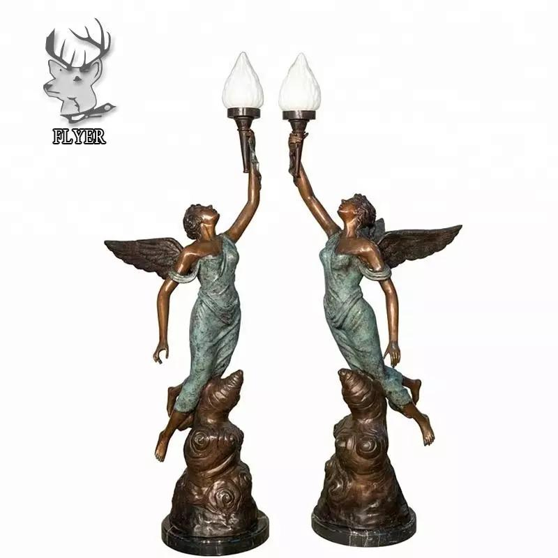 Indoor Decoration Home Light Lamp Luxury Casting Bronze Christ Children Holding Lamps Candelabra Sculpture