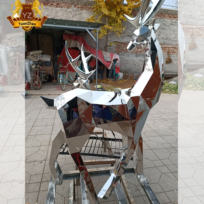 Outdoor Home Garden Decoration Custom Modern Life Size Metal Craft Geometric Animal Deer Statue Stainless Steel Deer Sculpture