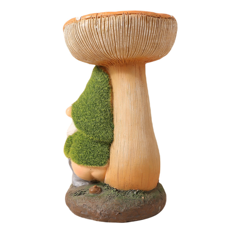 Whimsical Flocking Resin Gnome Bird Feeder Statue for Outdoor Garden Decorations
