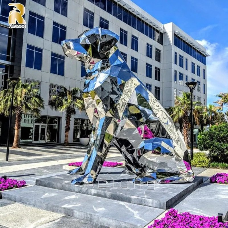 Outdoor Large Geometric Stainless Steel Panda Sculpture Metal Panda Statue