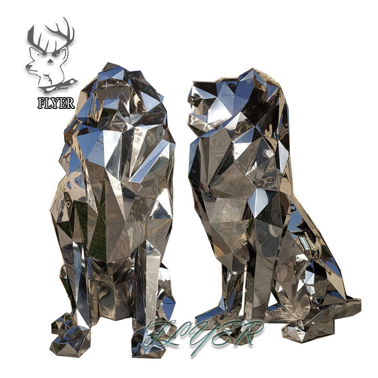 Outdoor Metal Animal Sculpture High Polished Stainless Steel Geometric Lion Statue