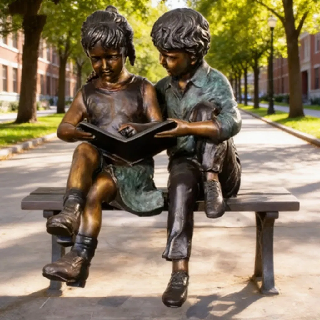 Life Size Bronze Boy and Girl Statue Custom Modern Street Garden Sculpture