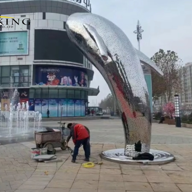 Large Stainless Steel Whale Sculpture Outdoor Square Water Feature Sculpture