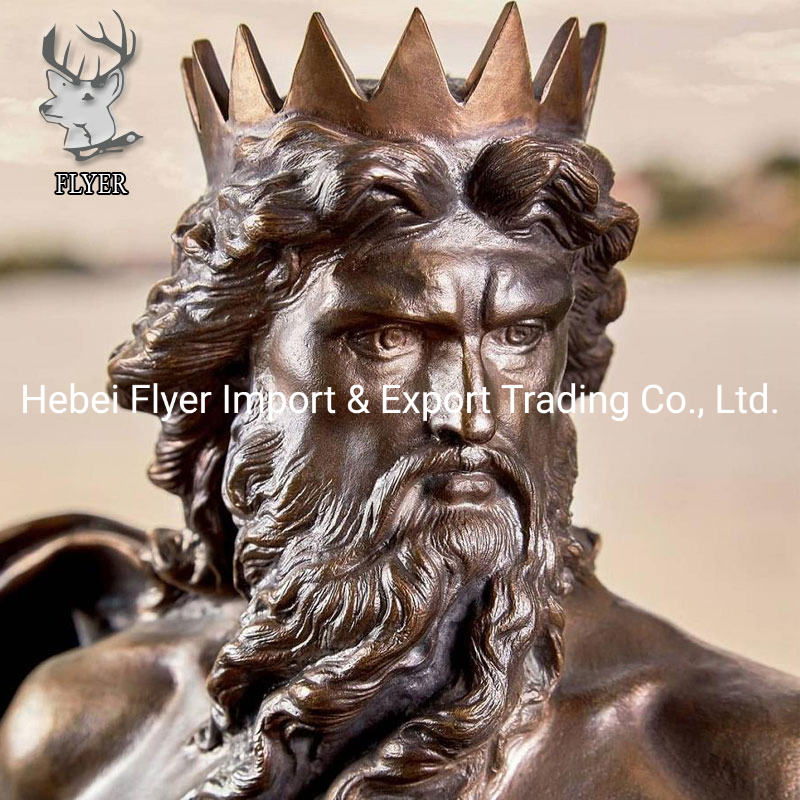 Outdoor Famous Large Size Greek Myth Metal Craft Life Size King of Sea Poseidon with Dolphin Chariot Bronze Man Sculpture