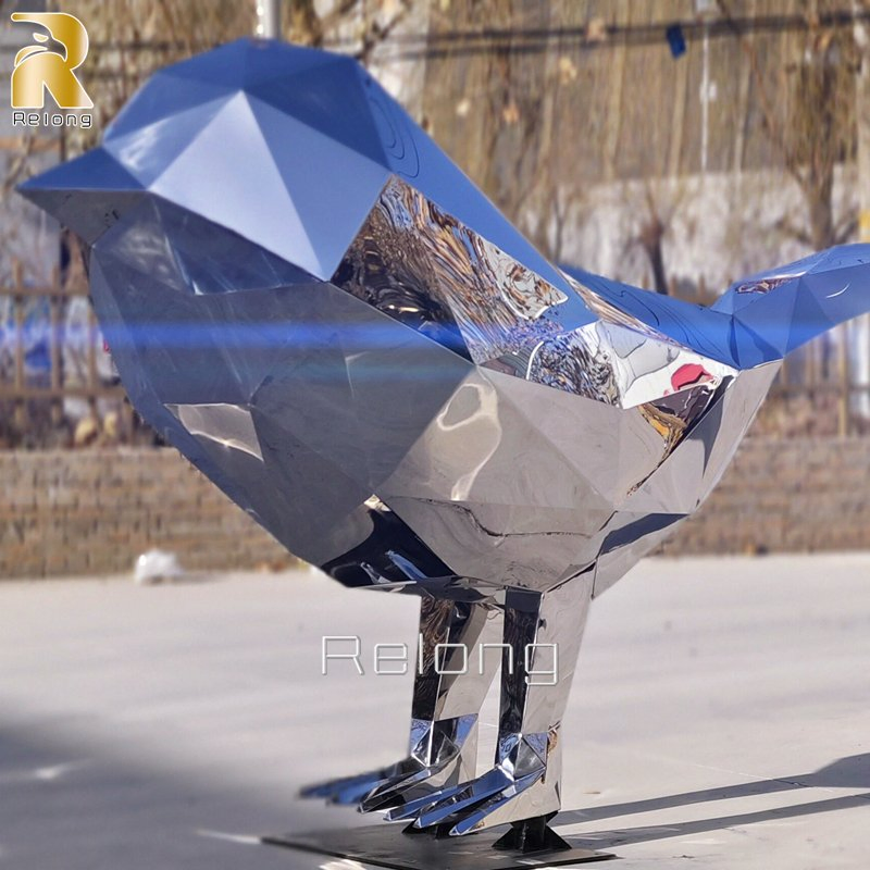 Modern Mirror Polished Geometric Large Stainless Steel Bird Sculpture Statue