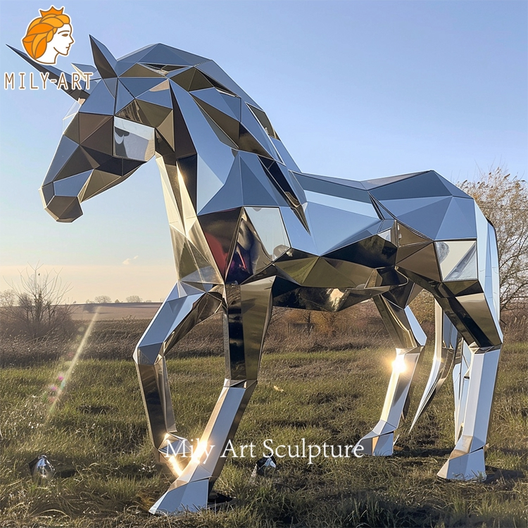 Modern Outdoor Geometric Animal Statue Stainless Steel Horse Statue