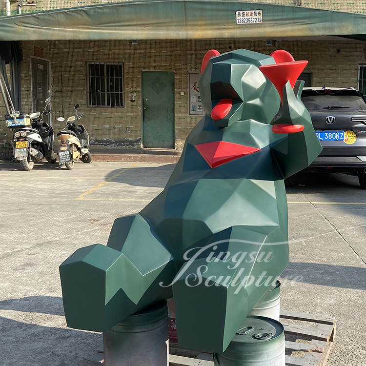 Outdoor Decor Resin Geometric Animal Sitting Green Bear Sculpture Fiberglass Big Funny Bear Statue