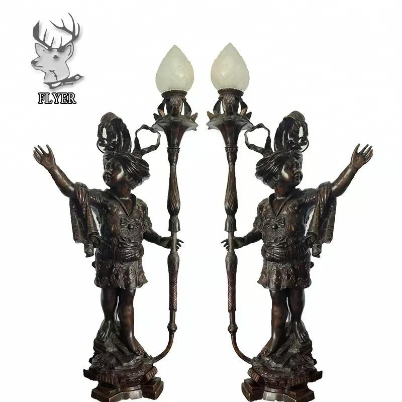 Home Light Lamp Indoor Decoration Luxury Casting Bronze Angel Lady Holding Lamps Sculpture
