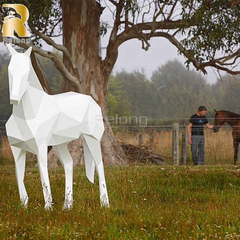 Life Size Stainless Steel Geometric Animal Sculpture Abstract Metal Horse Statue Outdoor Home Decor