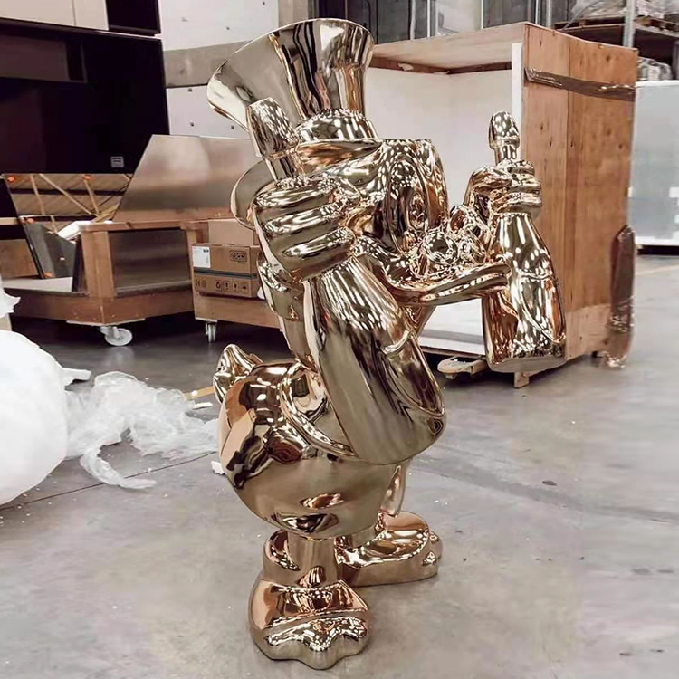 Modern Style Mirror Polishing Life Size Fiberglass Donald Duck Statue