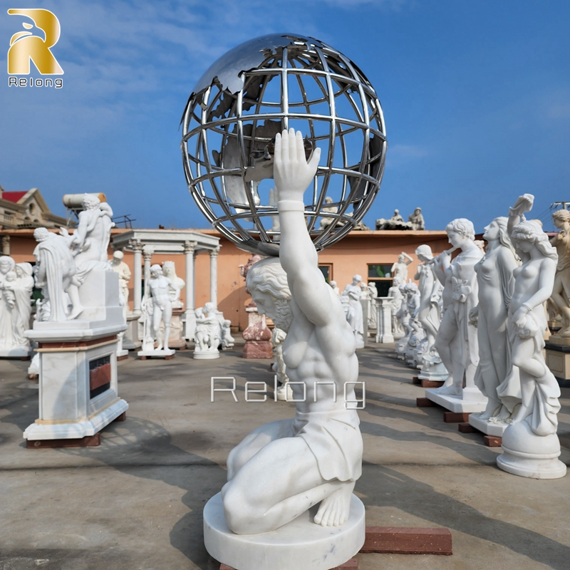 High Quality Natural Stone Carving Garden Decorative Statue Famous Life Size Hand Carved Marble Atlas Sculpture Statue for Sale