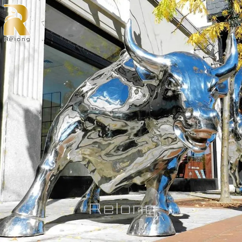 Popular Stainless Steel Wall Street Bull Statue Geometric Metal Bull Sculpture