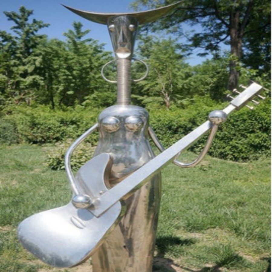 Modern Abstract Guitar Sculpture - Stainless Steel Art Statue for Luxury Home &amp; Hotel Decor Indoor Contemporary Metal Wall Sculpture