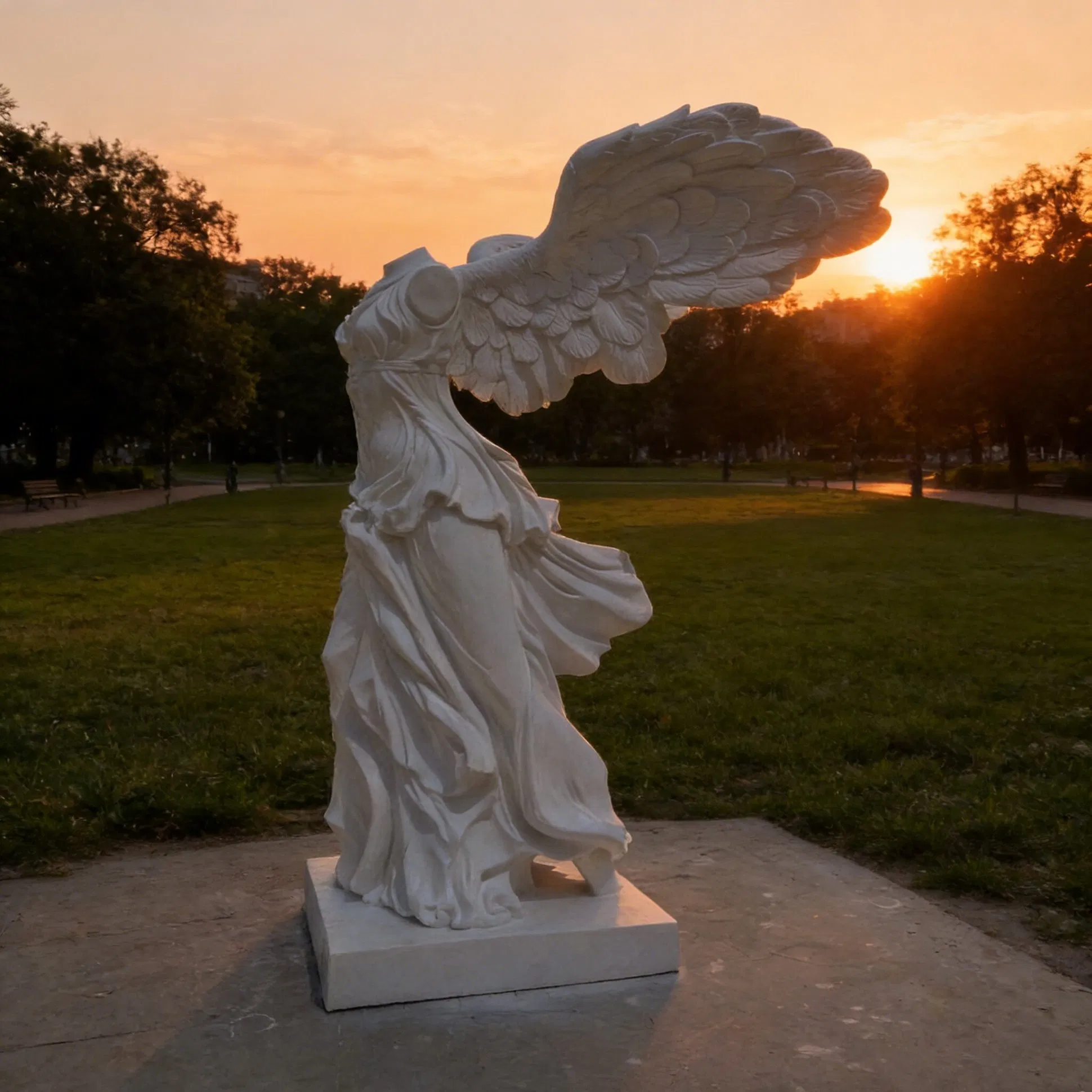 Life Size Marble Winged Victory of Samothrace Statue Weather Resistant Greek Goddess Outdoor Villa Garden Sculpture White Marble Statues