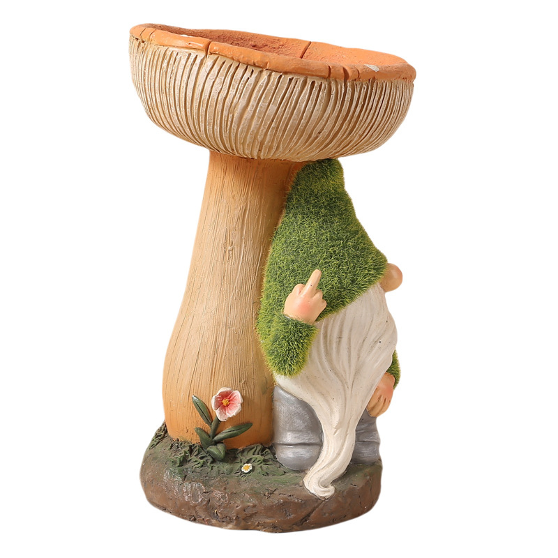 Whimsical Flocking Resin Gnome Bird Feeder Statue for Outdoor Garden Decorations