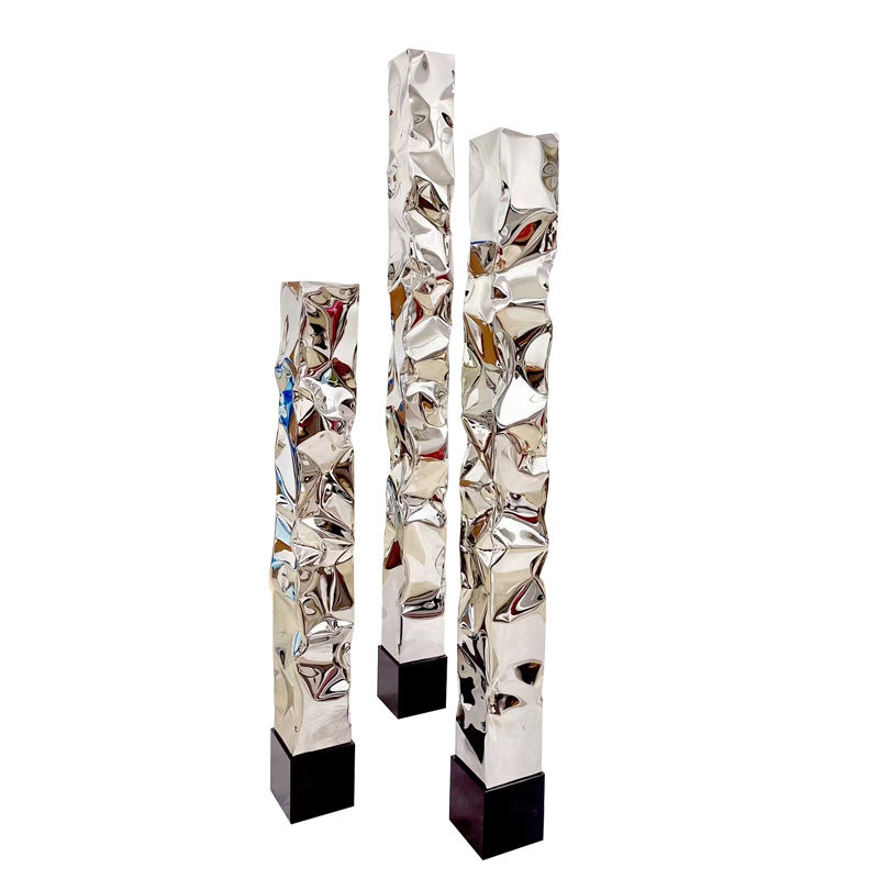 Modern Abstract Metal Sculpture - Handcrafted Geometric Mirror Polished Stainless Steel Art Piece for Indoor Decor Contemporary Office &amp; Home Sculpture