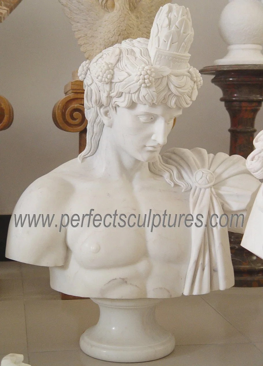 Indoor Carved Stone Soldier Head Sculpture Marble Carving Roman Warrior Bust Statue for Home Decor (SY-S311)