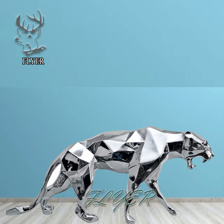 Outdoor Metal Animal Sculpture High Polished Stainless Steel Geometric Lion Statue