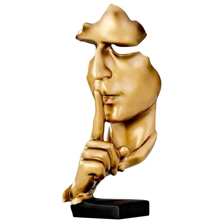 Modern Art Resin Crafts Abstract Sculpture Silence Is a Gold Face Statue Ornaments