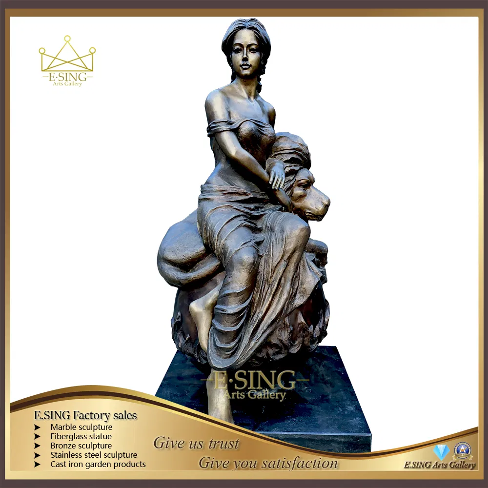 Factory Direct Sale Garden Indoor Home Decor Bronze Sculpture Metal Lion Lady Sculpture