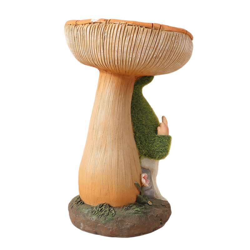 Whimsical Flocking Resin Gnome Bird Feeder Statue for Outdoor Garden Decorations