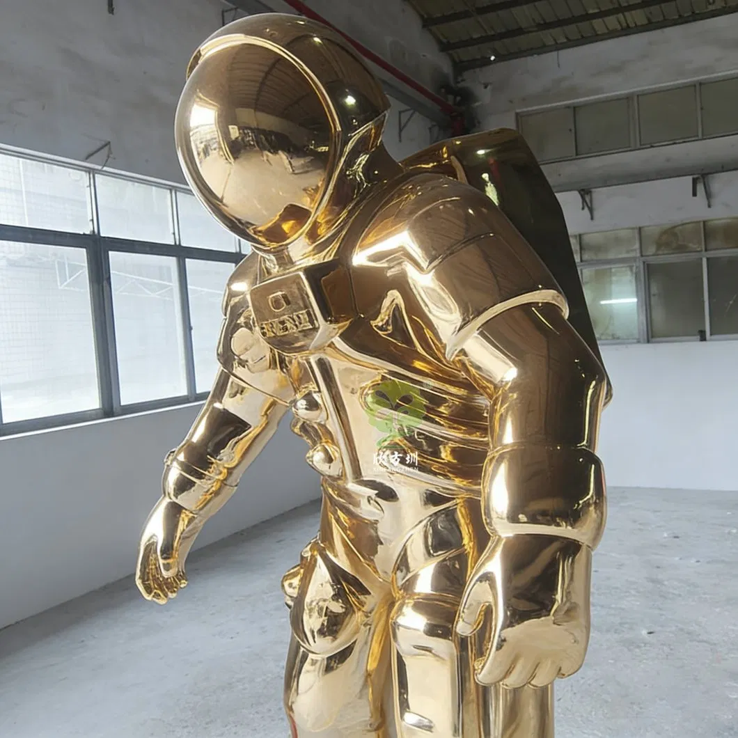Customized Fiberglass Astronaut Sculpture with Golden Mirror Finish