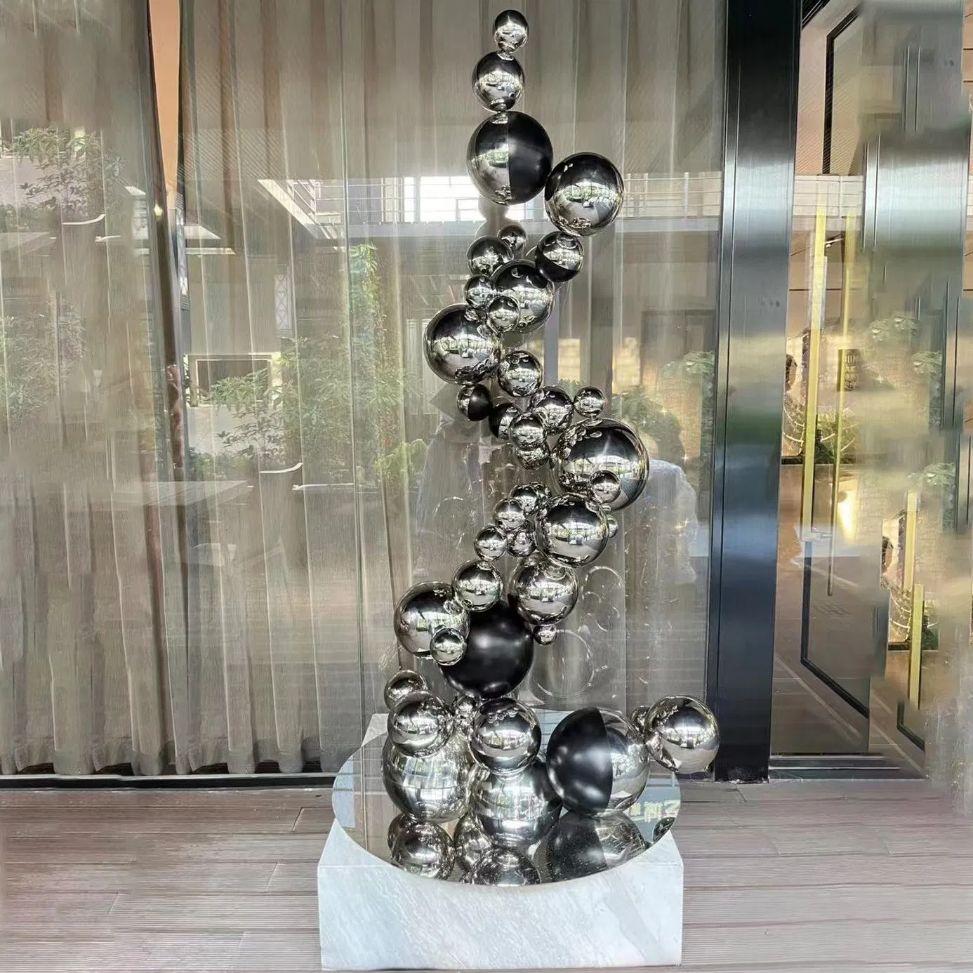 Abstract Art Mirror Polished Stainless Steel Fiberglass Statue