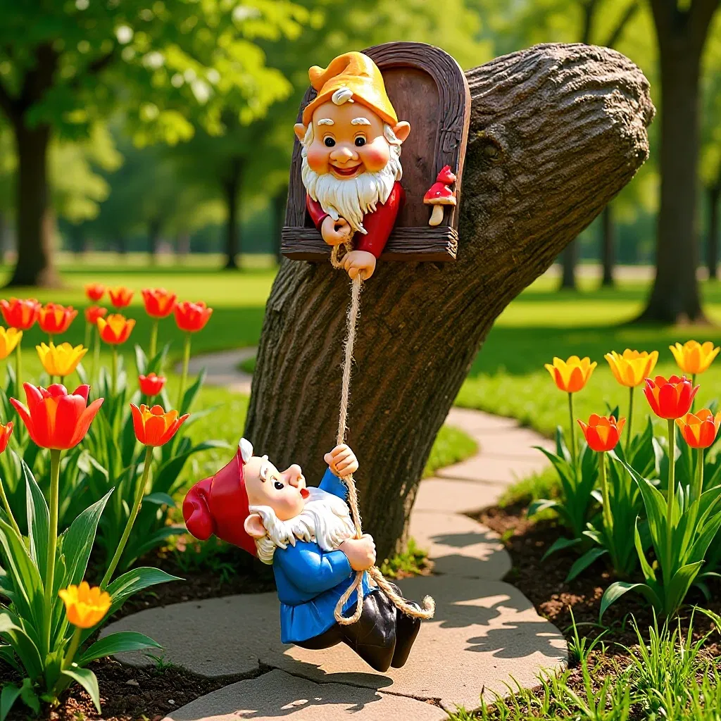Two Resin Gnome Statues Climbing for Garden Yard Tree Wall Decoration
