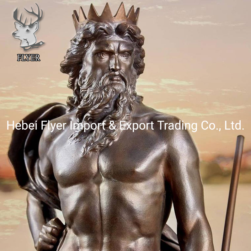 Outdoor Famous Large Size Greek Myth Metal Craft Life Size King of Sea Poseidon with Dolphin Chariot Bronze Man Sculpture